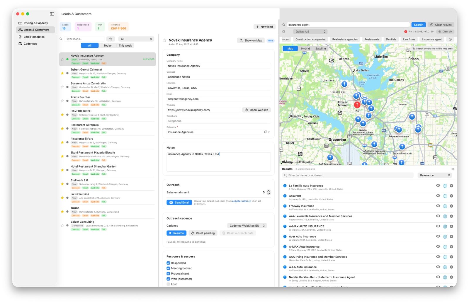 Leads & customers with integrated map search